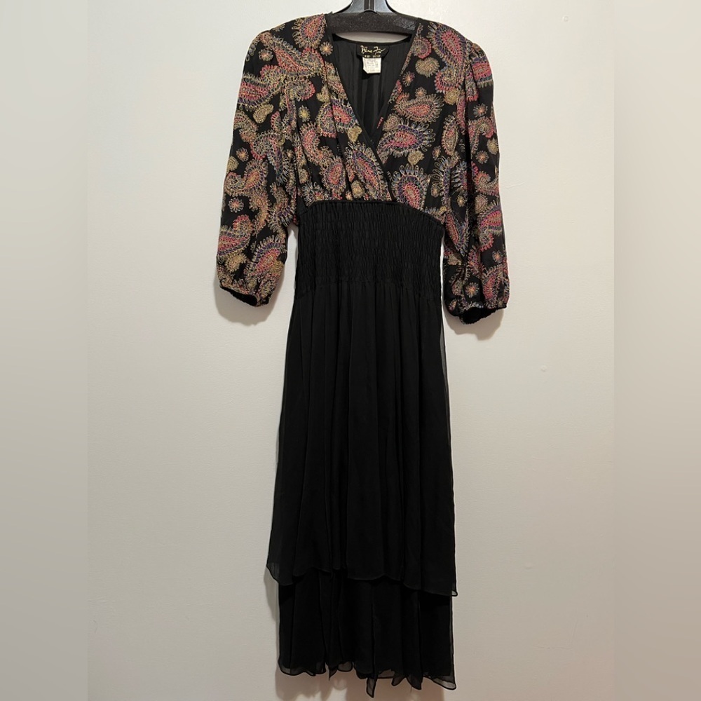 Vintage DIANE FREIS floral silk dress H.